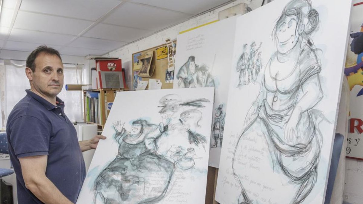 Juan Ángel Saiz Manrique muestra la escena en la que la abadesa de las clarisas huye despavorida. En el caballete, la Chacona.-Santi Otero