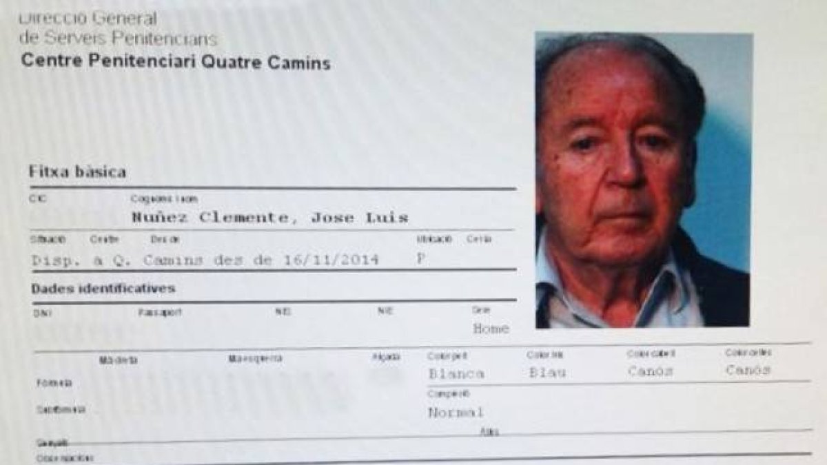 La ficha penitenciaria de Josep Lluís Núñez.-EL PAÍS