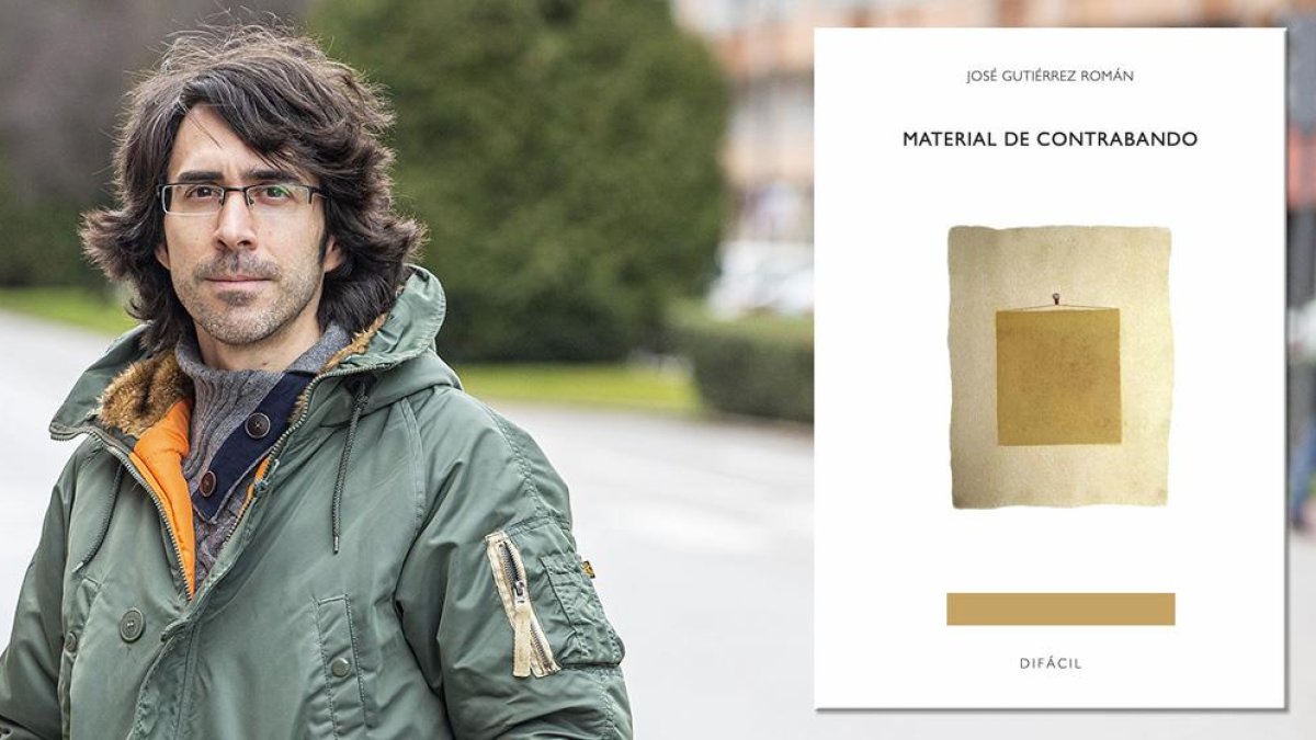 El poeta burgalés José Gutiérrez Román y la portada de su nuevo poemario. SANTI OTERO