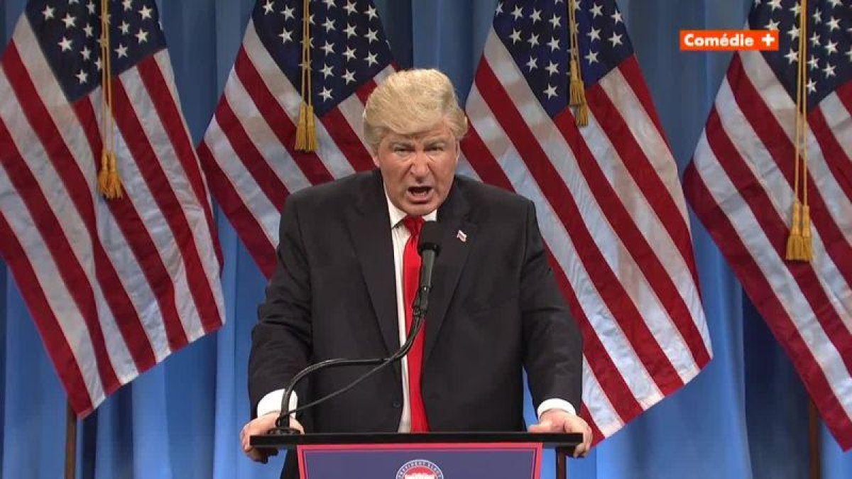La parodia de Baldwin de la conferencia de prensa de Trump.-