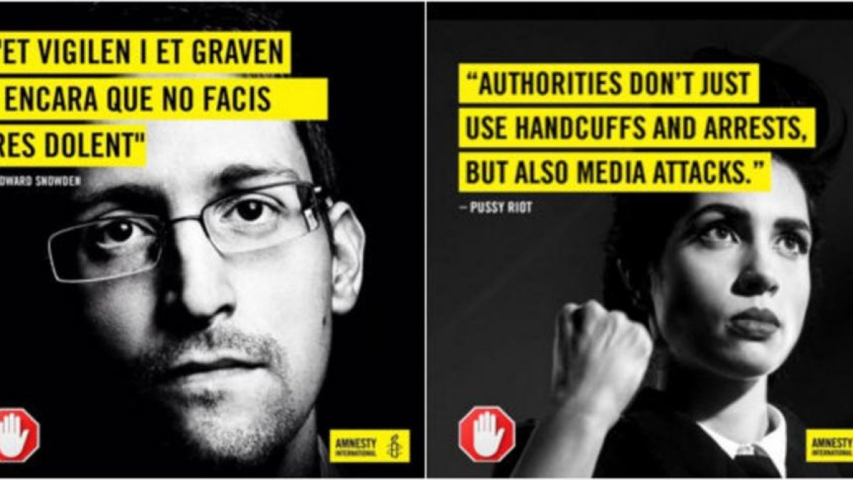Los mensajes de Snowden y Pussy Riot para la campaña de Amnistía Internacional.-