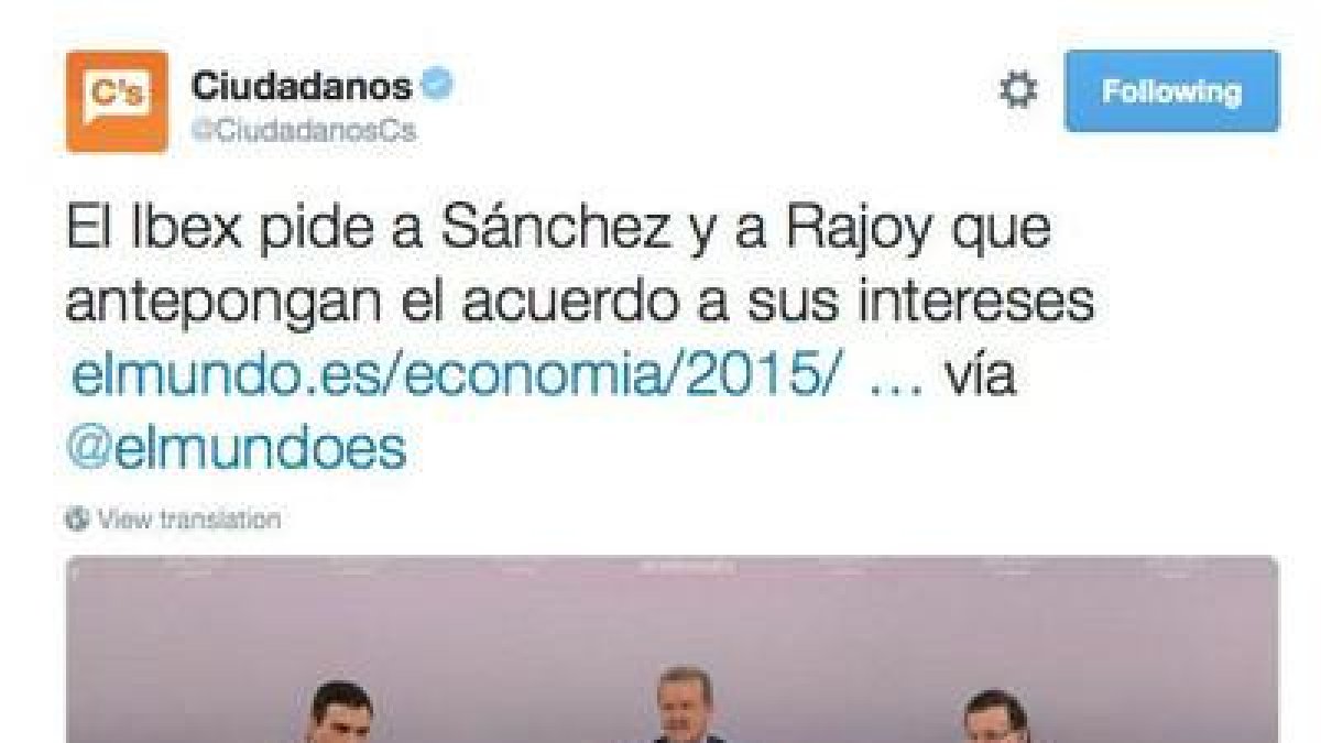 El tuit eliminado por Ciudadanos.-TWITTER