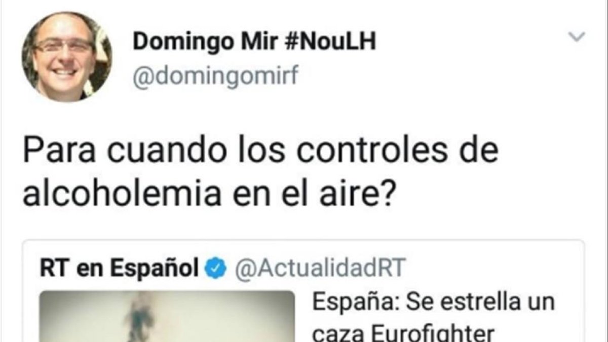 El tuit de Domingo Mir.-EL PERIÓDICO