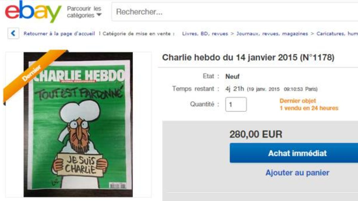 'Charlie Hebdo', en Ebay.-Foto: CAPTURA DE PANTALLA EBAY
