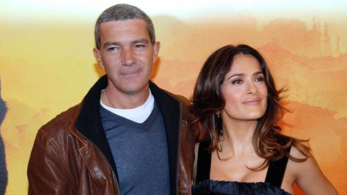 Antonio Banderas y Salma Hayek, en la presentación de la película El gato con botas.-FRANCOIS GUILLOT