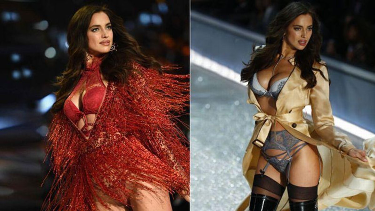 Irina Shayk desfila para Victoria's Secret, en París, embarazada de su primer hijo.-AFP