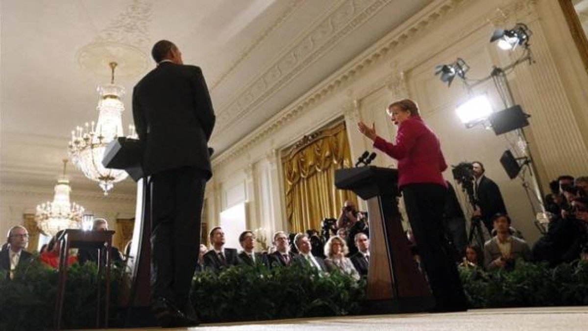 Barack Obama y Angela Merkel en la Casa Blanca.-