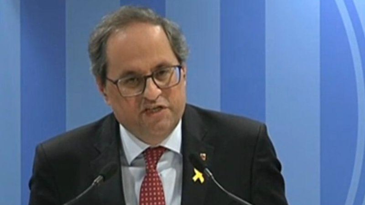 El presidente Torra valora la primera sesión del juicio al procés, este martes.-EL PERIÓDICO