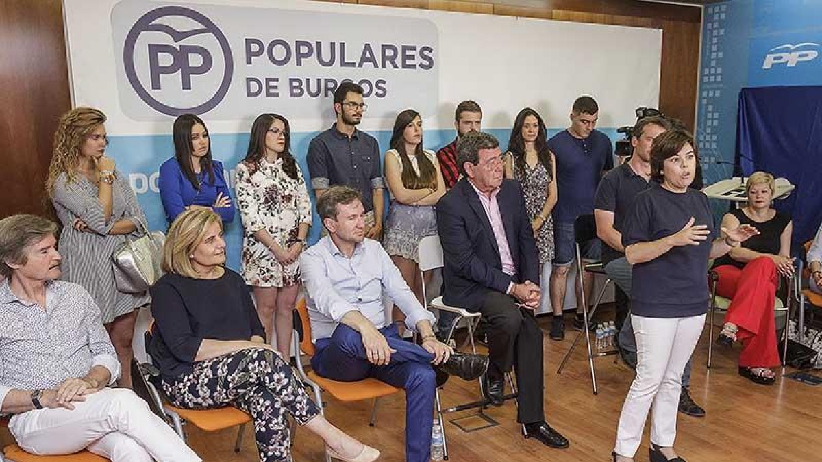La exvicepresidenta del Gobierno se dirigió a los afiliados en la sede.-SANTI OTERO