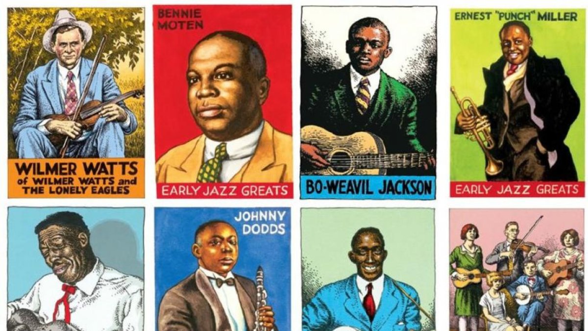 Diversas ilustraciones del propio Robert Crumb para el libro 'Heroes del blues, el jazz y el country', donde el icono del cómic 'underground' reúne su música favorita.-