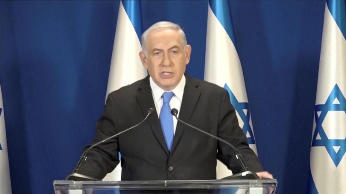 Netanyahu, en su declaración grabada en vídeo, el 13 de febrero, en Jerusalén-REUTERS