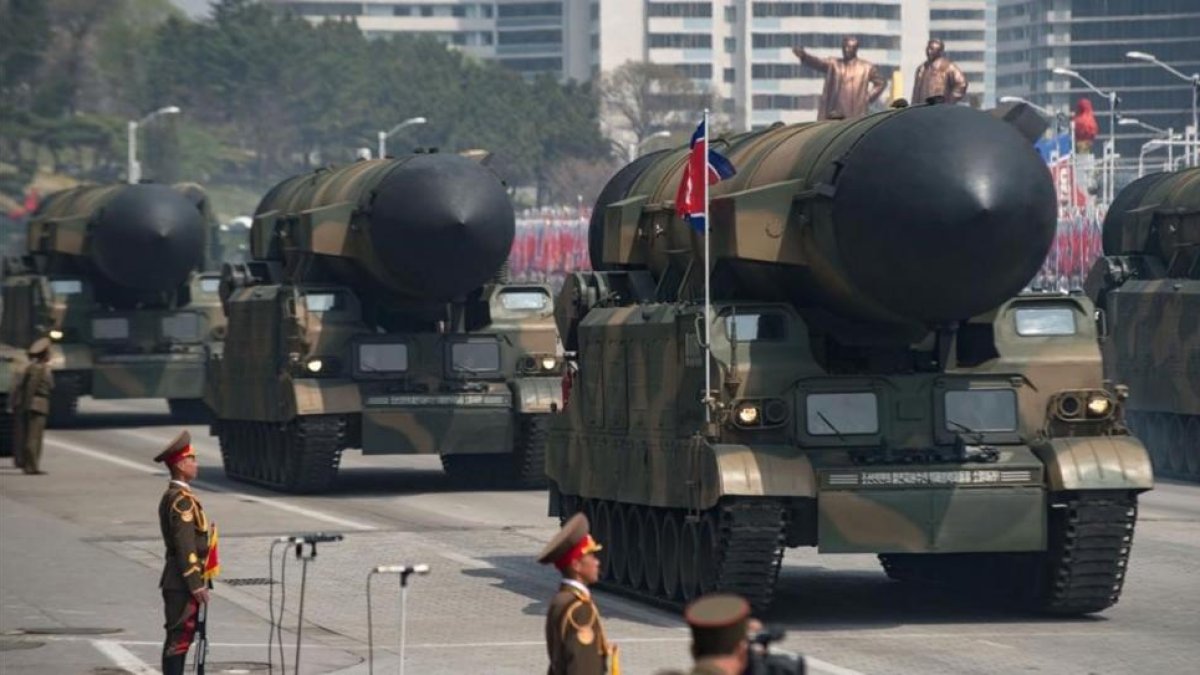 Misiles en el desfile militar del pasado 15 de abril en Pionyang, en Corea del Norte-AFP