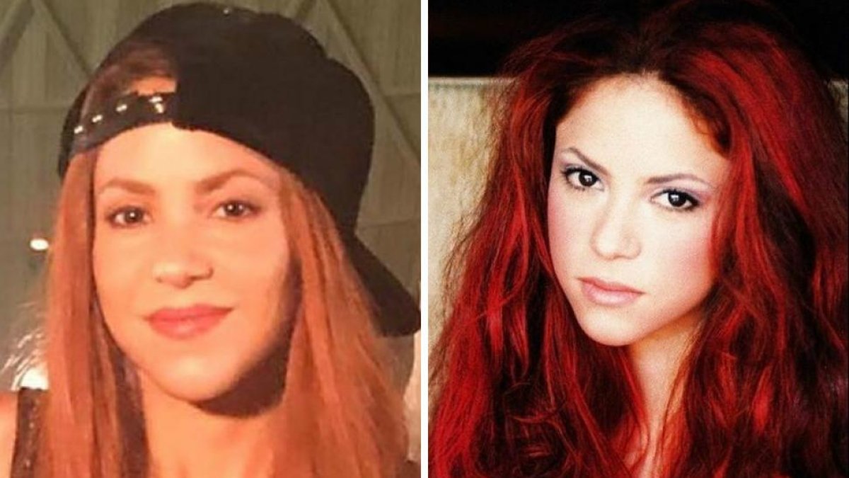 A la izquierda, Shakira con su pelo cobrizo actual. Al lado, con el pelirrojo más vivo, en el 2002.-EL PERIÓDICO