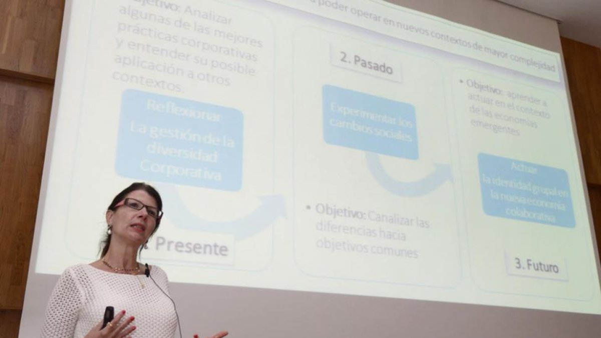 Celia de Anca en el transcurso de la conferencia celebrada en el Palacio de Saldañuela.-ICAL