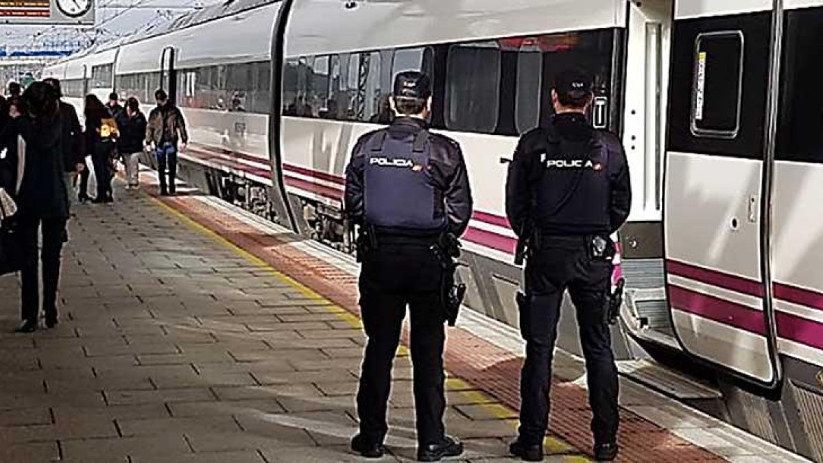 Dos agentes de uniforme vigilan la llegada de un tren a la estación Rosa de Lima.-ECB