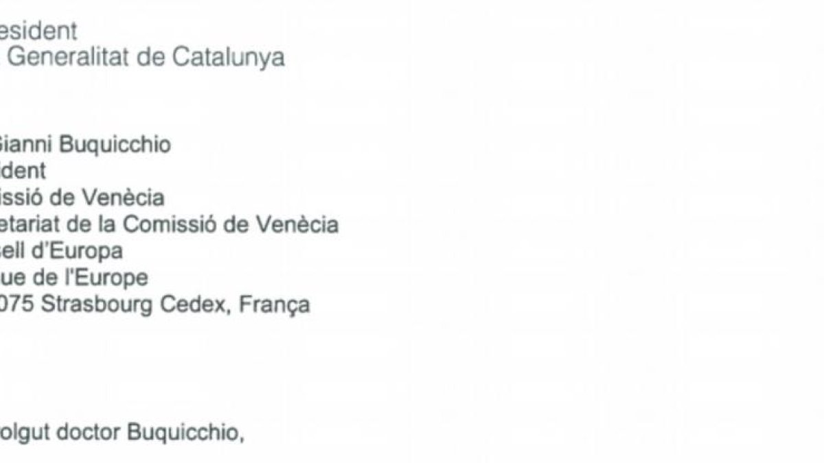 Extracto de la carta del 'president' Carles Puigdemont a la Comisión de Venecia.-