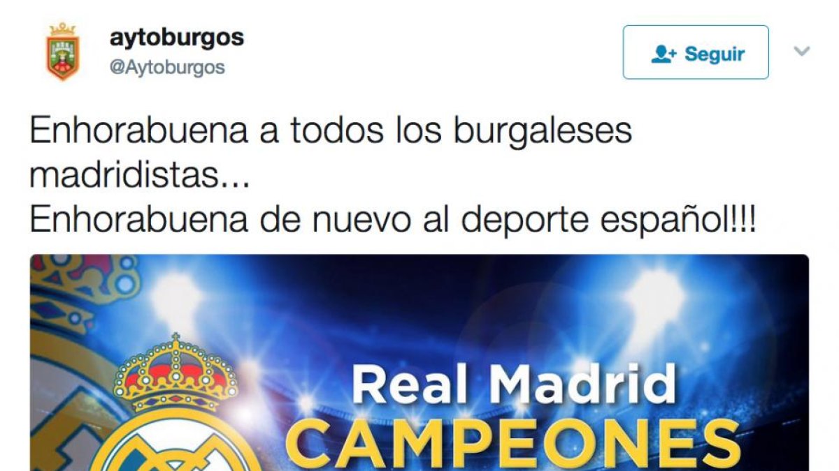 Este es el tuit de la polémica que se insertó desde la cuenta municipal. ECB