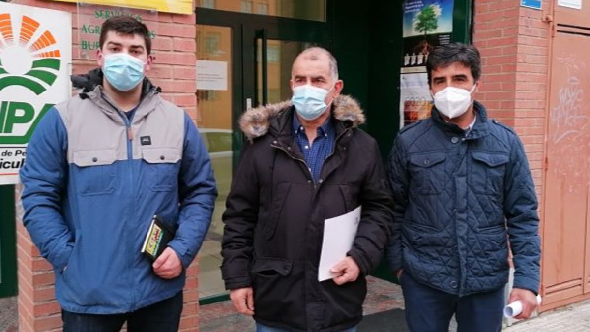 Cristian Martínez (COAG), Gabriel Delgado (UPA) y Esteban Martínez (Asaja). D. S. M.