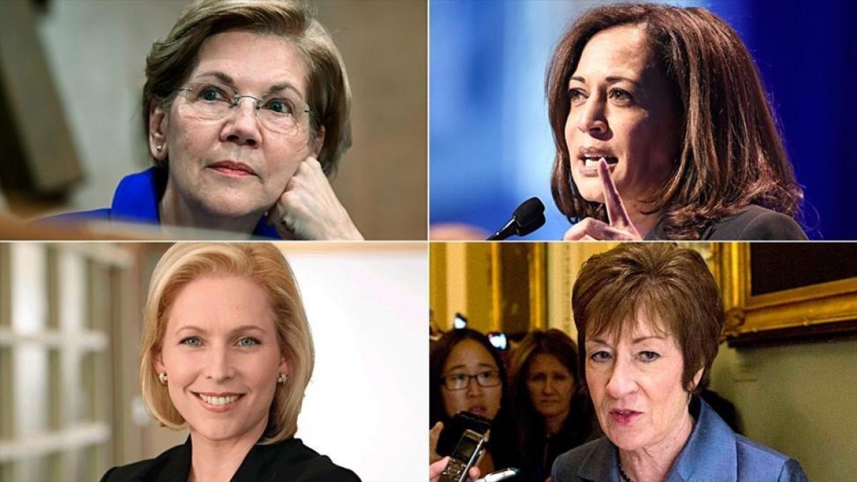 La izquierda a derecha i de arriba a abajo: Elizabeth Warren, Kamala Harris, Kirsten Gillibrand y Susan Collins.-/ PERIODICO