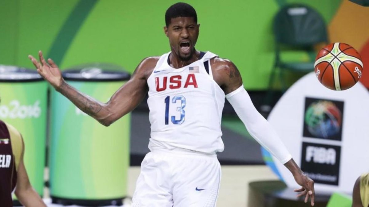 Paul George, durante el partido entre Estados Unidos y Venezuela de este martes.-AP / CHARLIE NEIBERGALL