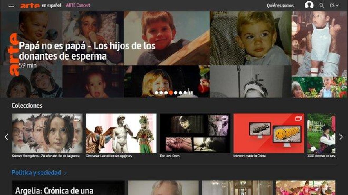 Página web de la cadena ARTE en castellano.-