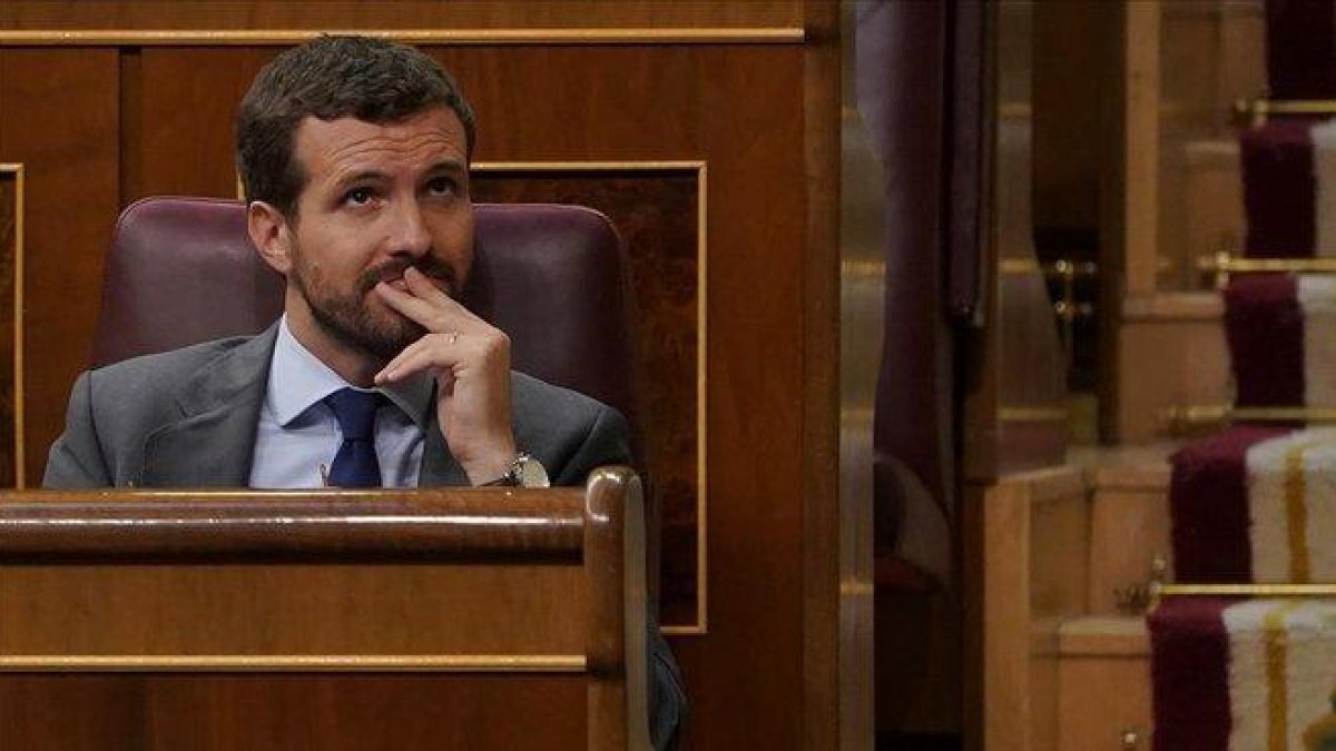 Pablo Casado, la semana pasada, en el pleno del Congreso sobre el ’Open Arms’.-JOSÉ LUIS ROCA
