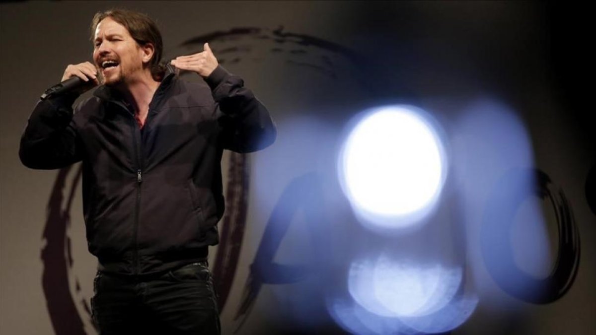 Pablo Iglesias en un acto contra la pobreza energética, en Madrid.-JOSÉ LUIS ROCA