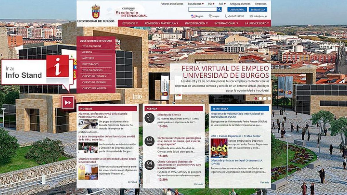 Imagen de la web de la UBU que ha sido analizada en este informe con otras 48 universidades públicas.-ECB