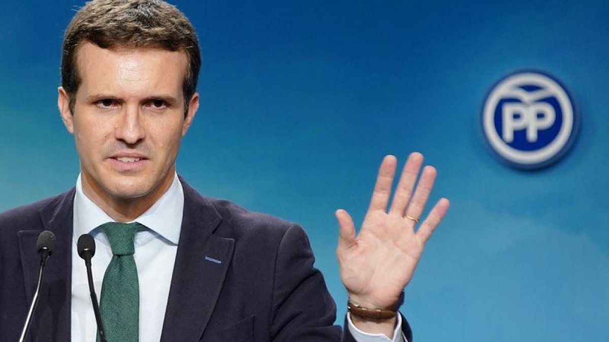 Rueda de prensa de Pablo Casado en la sede del PP.-JOSÉ LUIS ROCA