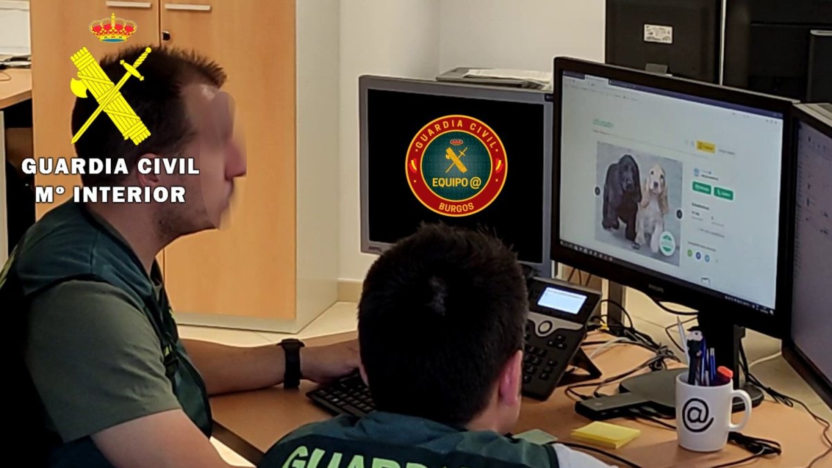 Miembros del equipo de asesoramiento, prevención y respuesta en materia de ciberdelincuencia de la Comandancia de Burgos, trabajando en el caso. ECB
