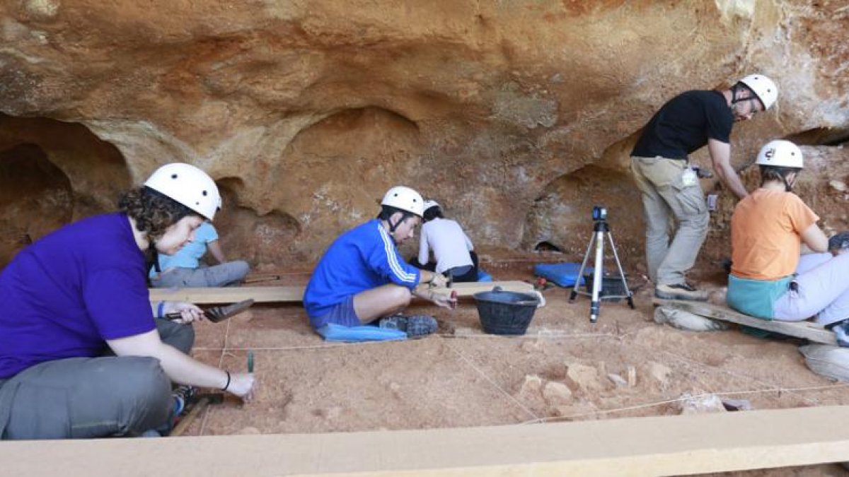 Los voluntarios excavan en el yacimiento Galería.-Raúl Ochoa