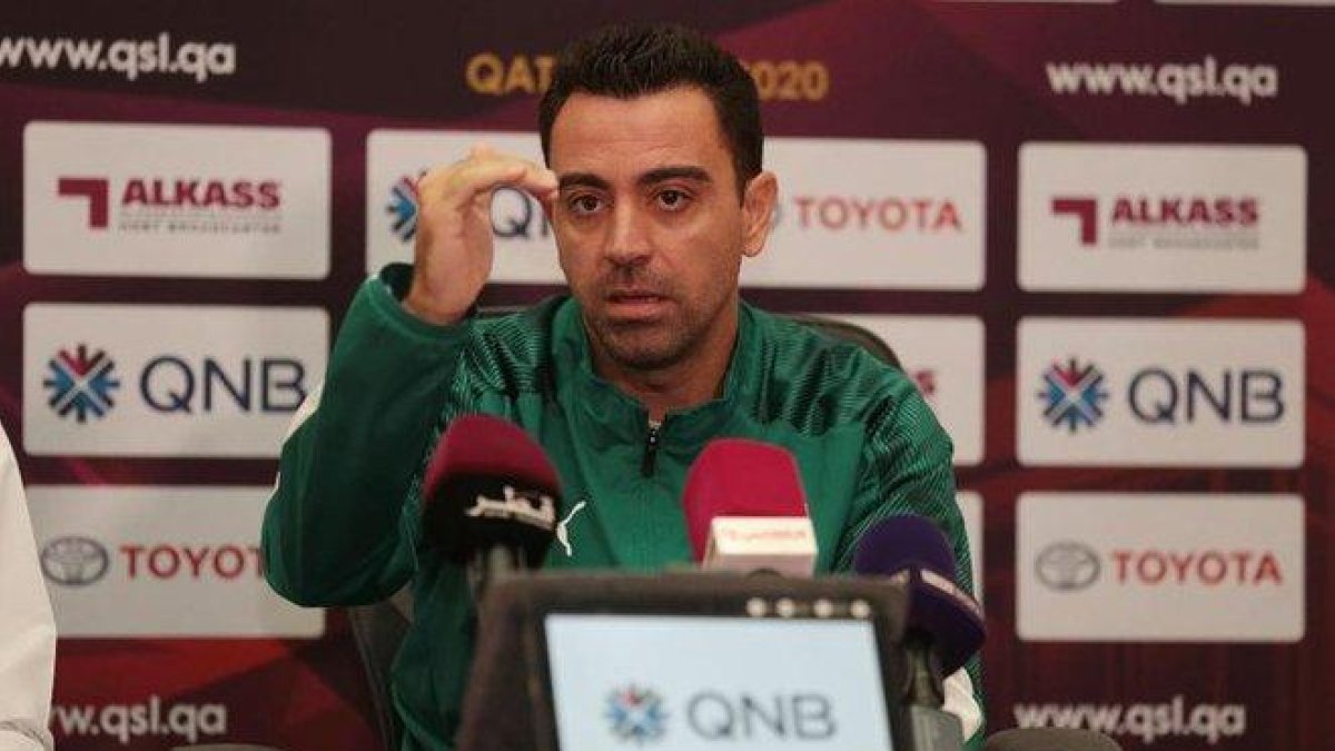 Xavi Hernández en rueda de prensa con el Al-Sadd.-EL PERIÓDICO