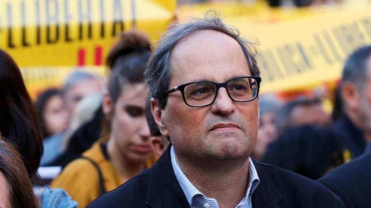 Quim Torra, en una concentración, el pasado 16 de mayo en la plaza de la Catedral de Barcelona.-EFE / ALEJANDRO GARCÍA