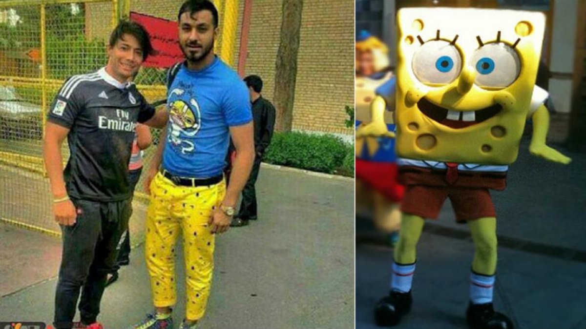 El portero de la selección de fútbol iraní, Sosha Makani, ha sido sancionado por vestir a lo Bob Esponja.-