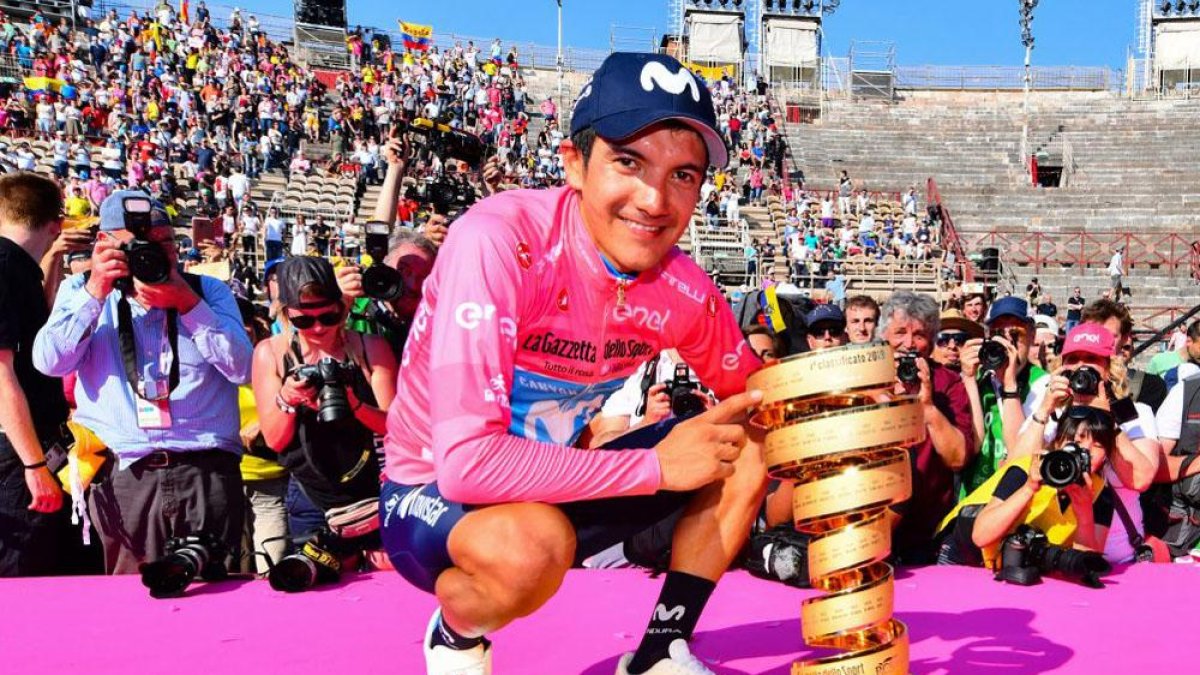 El ecuatoriano del Movistar Richard Carapaz se proclamó este año vencedor del Giro de Italia-Photo Bettini