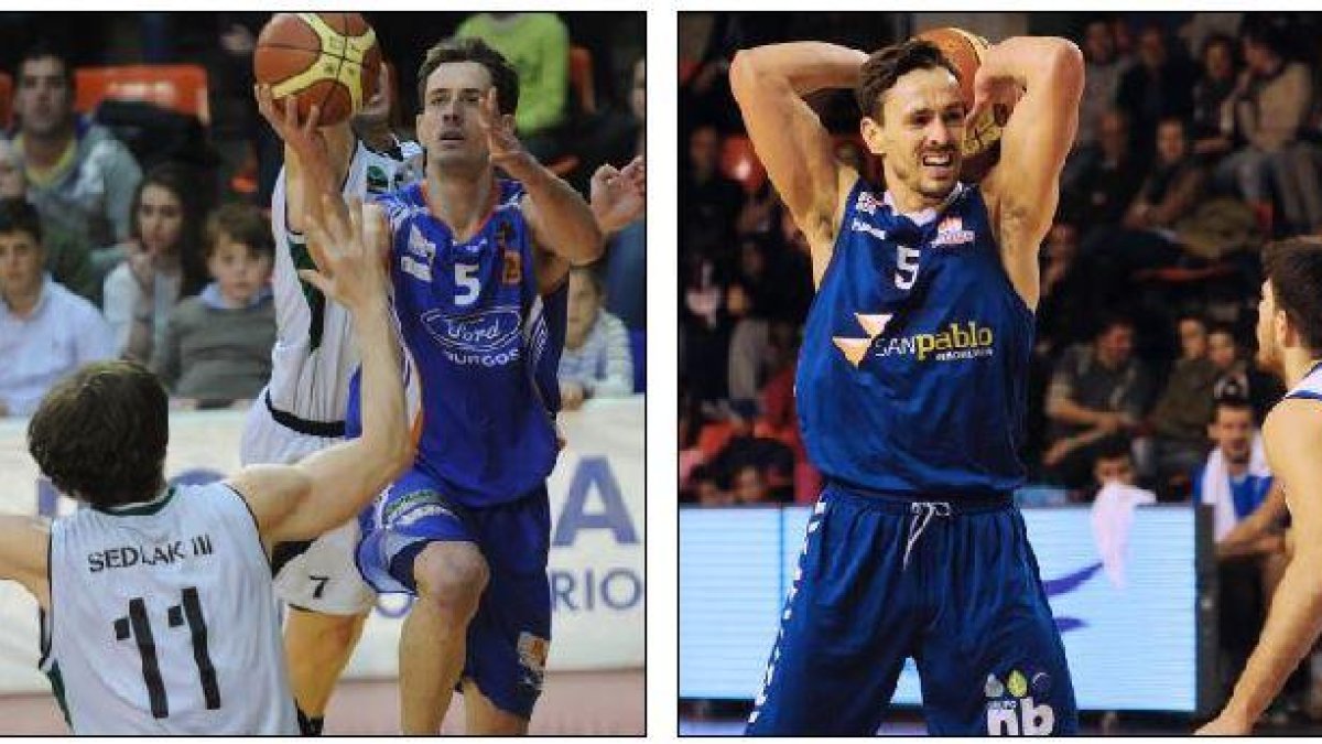 Rafa Huertas, con la camiseta del Autocid Ford en 2012 y con la del San Pablo Inmobiliaria en 2016.-SANTI OTERO