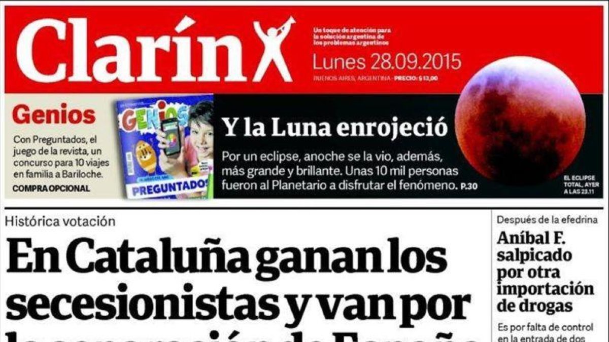 Portada del diario Clarín.-EL PERIÓDICO