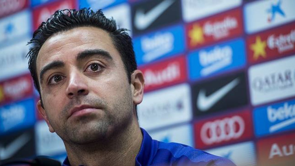 Xavi, en la sala de prensa de la ciudad deportiva.-Foto: JORDI COTRINA