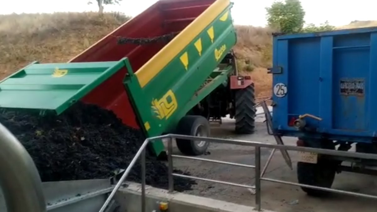 Imagen del incidente que ha sufrido un tractor al dejar la uva en bodega