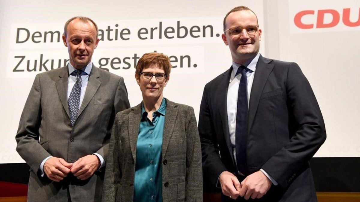 De izquerda a derecha Friedrich Merz, Annegret Kramp-Karrenbauer y Jens Spahn-AFP
