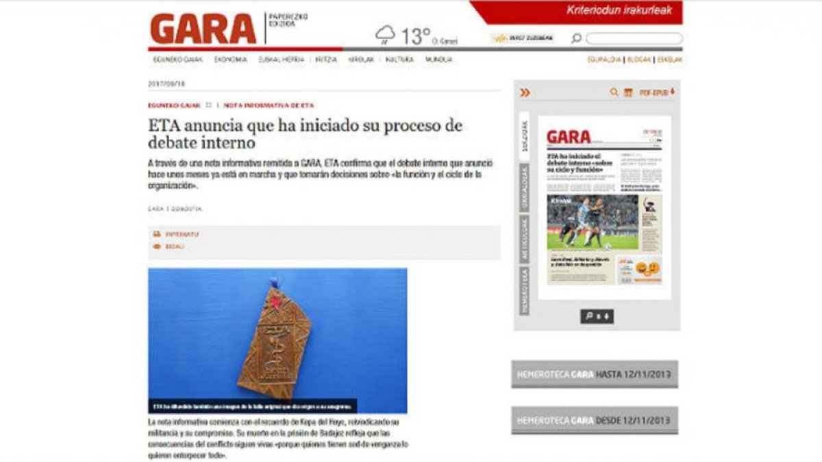 Gara publica el nuevo comunicado de ETA.-EL PERIÓDICO