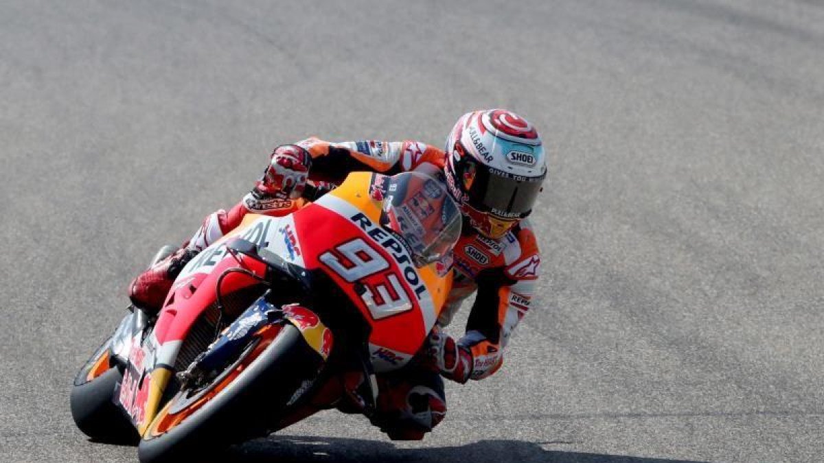 Márquez en Alcañiz durante la jornada de hoy.-EFE