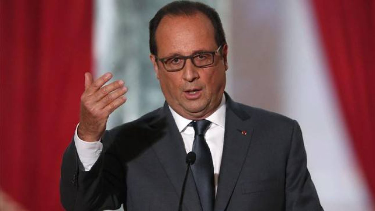 El presidente Hollande, durante su rueda de prensa en el Elíseo.-
