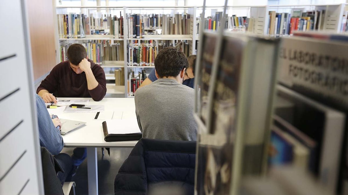 Imagen de jóvenes en una biblioteca. Raúl G. Ochoa