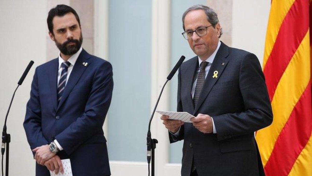 El president del Govern, Quim Torra y el presidente del Parlament, Roger Torrent.-