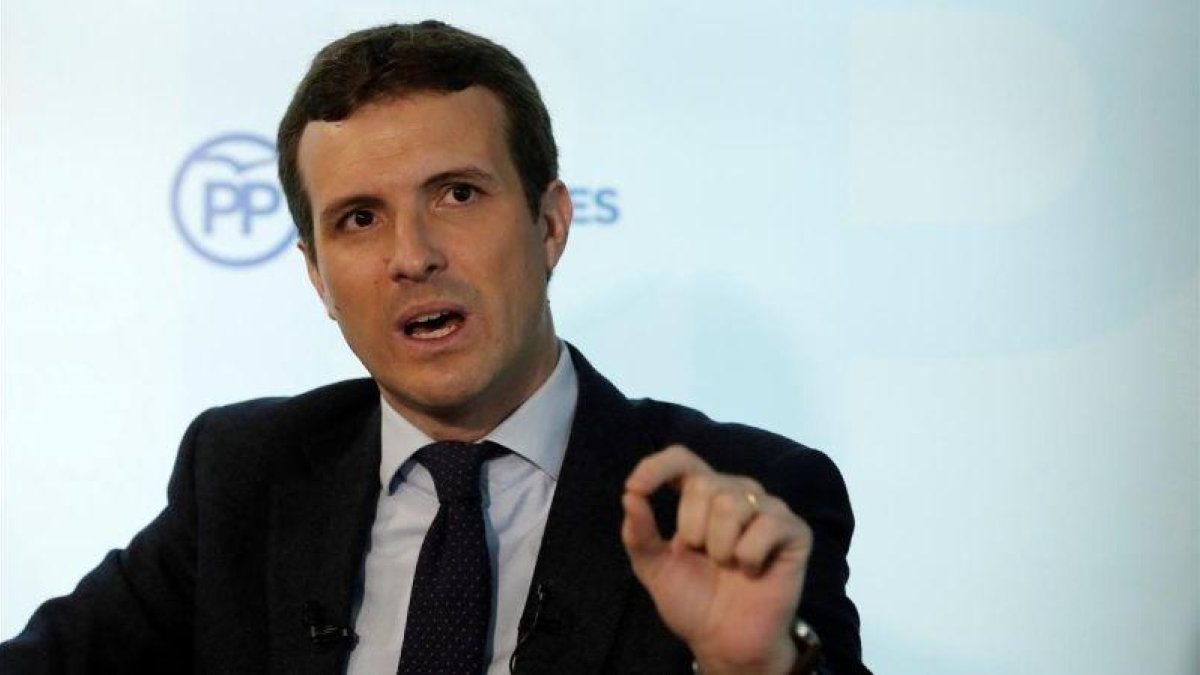 El presidente del PP, Pablo Casado, en la entrevista con la agencia Efe.-BALLESTEROS (EFE)