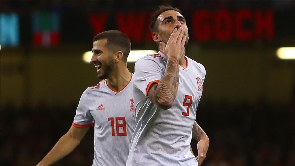 Alcacer ayer celebrando un gol ante Gales-