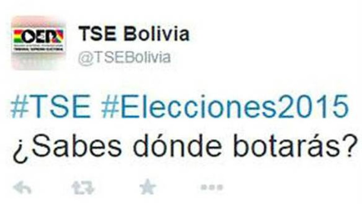 El tuit de la polémica, aparecido en la cuenta del Tribunal Supremo Electoral.-
