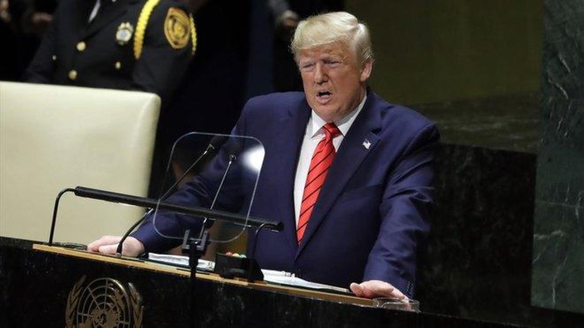 El presidente Donald Trump durante la sesión de la Asamblea General de las Naciones Unidas en Nueva York.-EVAN VUCCI AP