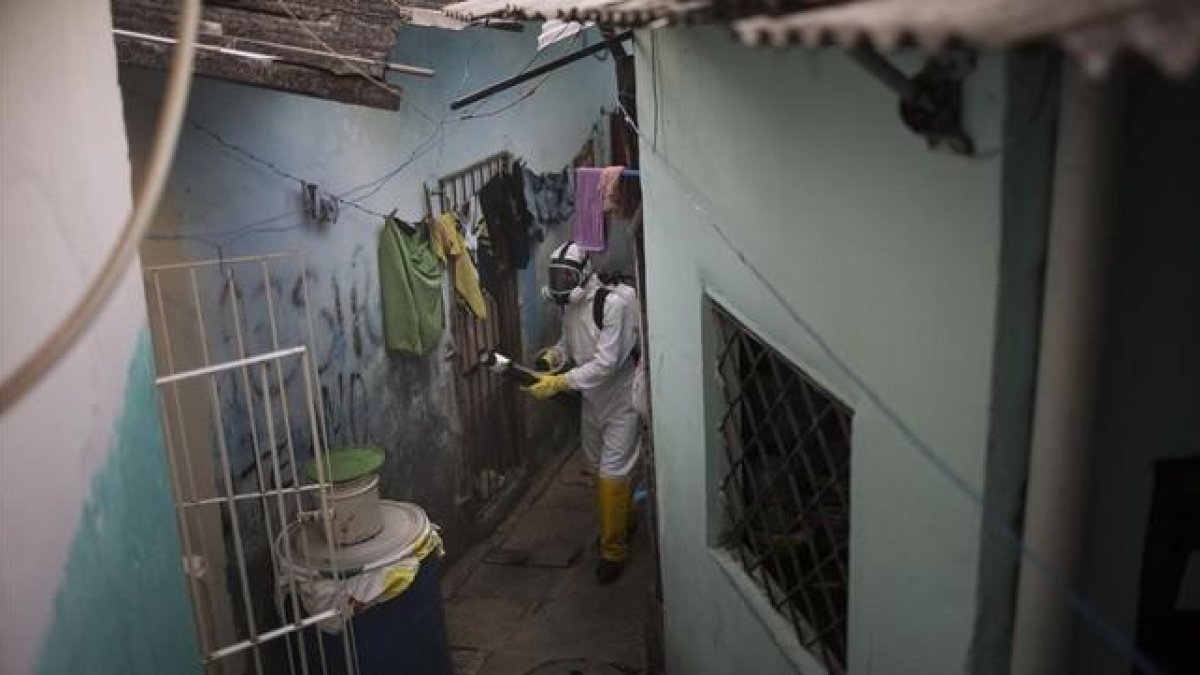 Un trabajador municipal fumiga para acabar con el virus de zika en un barrio de Recife (Brasil).-AP / FELIPE DANA